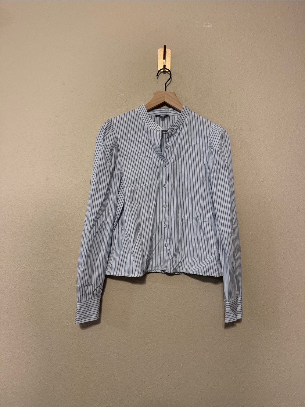 Madewell Puff Sleeve Button Up Shirt Hydrangea Blue White Stripe Top Size Medium - Picture 3 of 8